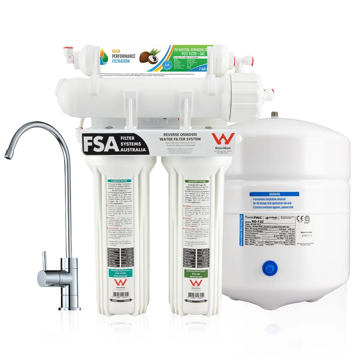 Pure Neutral 4-stage reverse osmosis water filter system with calcium remineralisation, GT1-26-4SCC