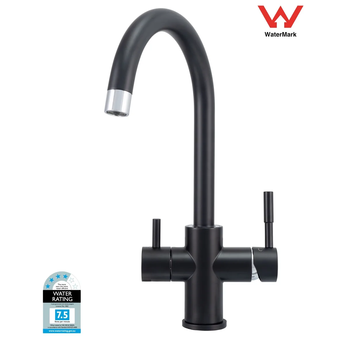 3-way gooseneck mixer tap in matte black
