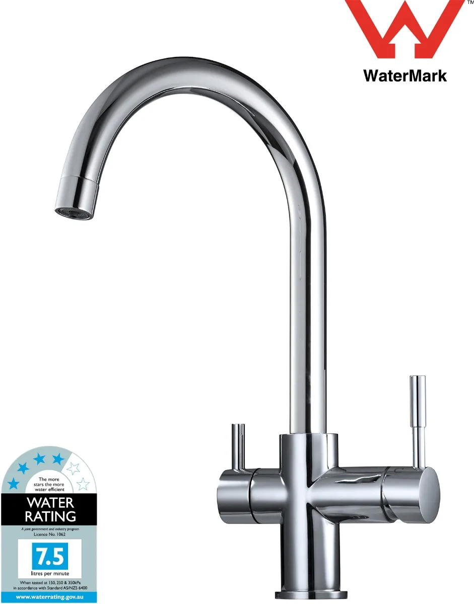 3-way gooseneck mixer tap in stainless steel