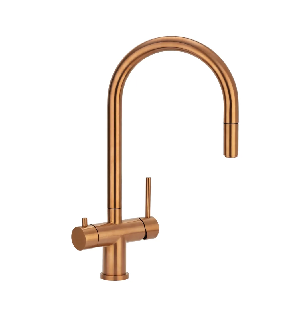 3-way pull-out hose mixer tap in copper