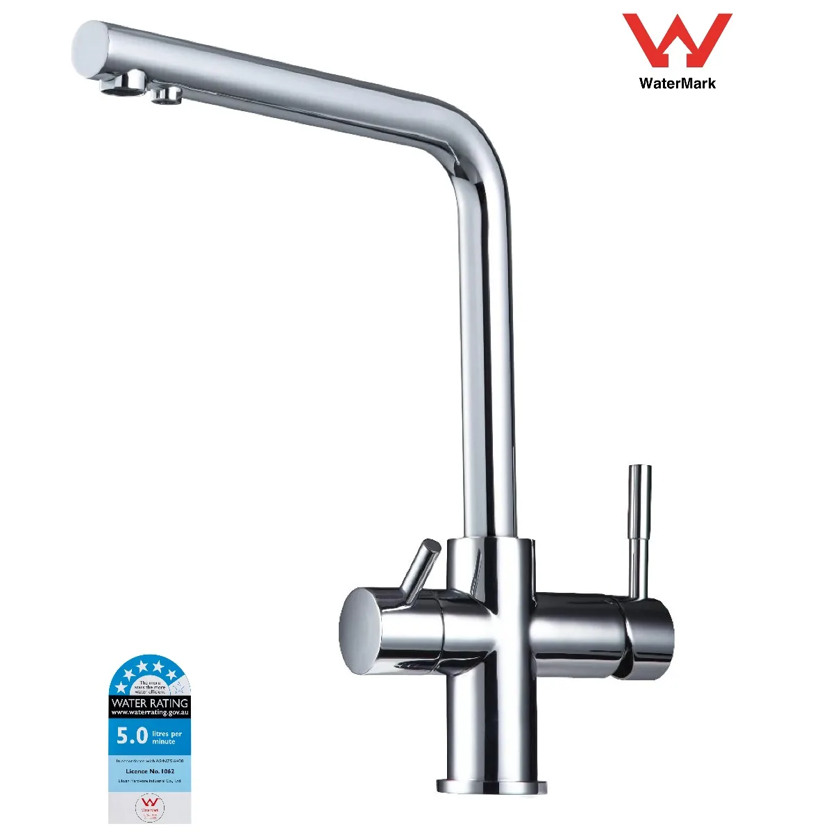 3-way square mixer tap in stainless steel