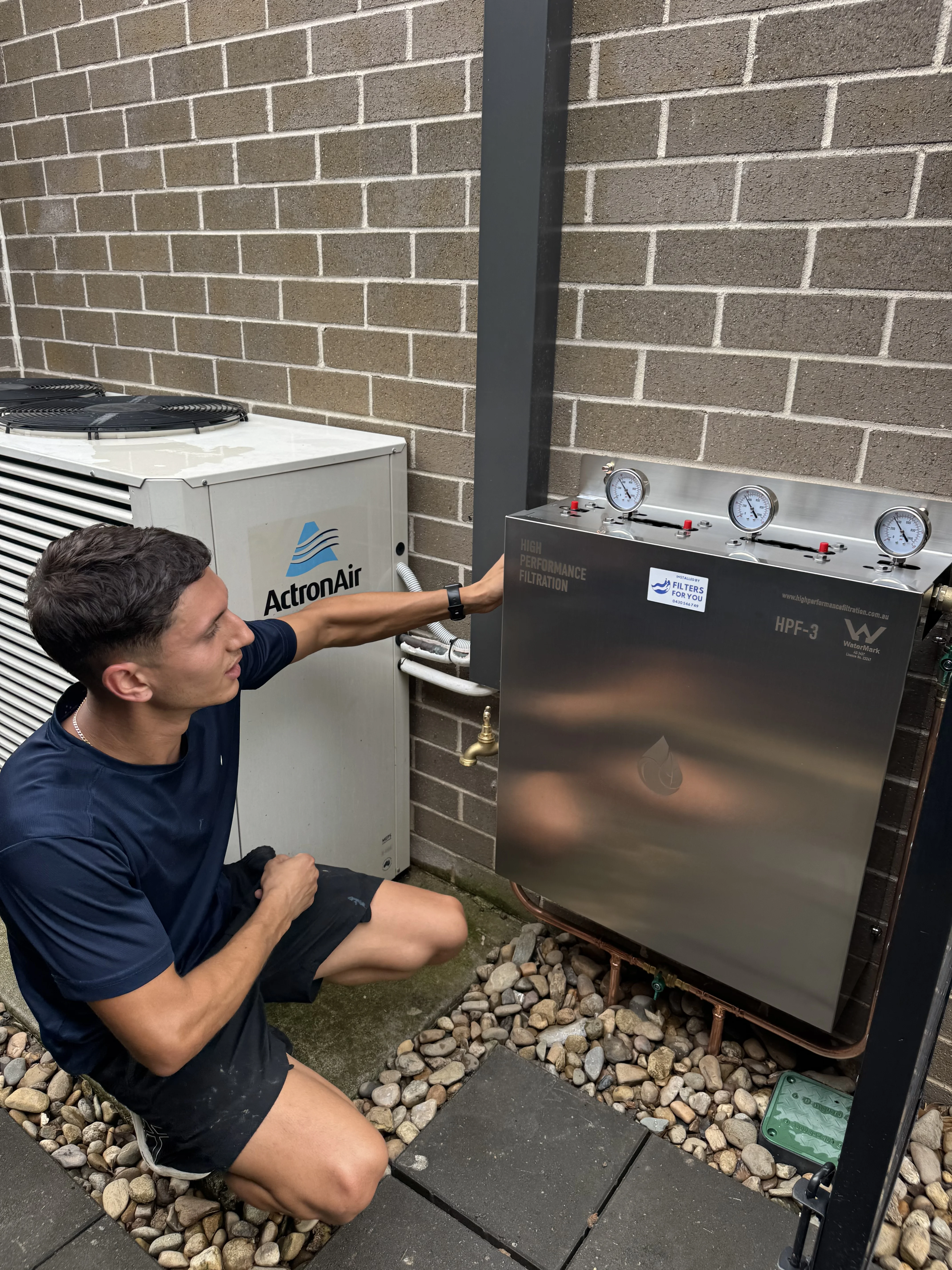 HPF-3 whole house filter stainless steel enclosure installed externally Sydney