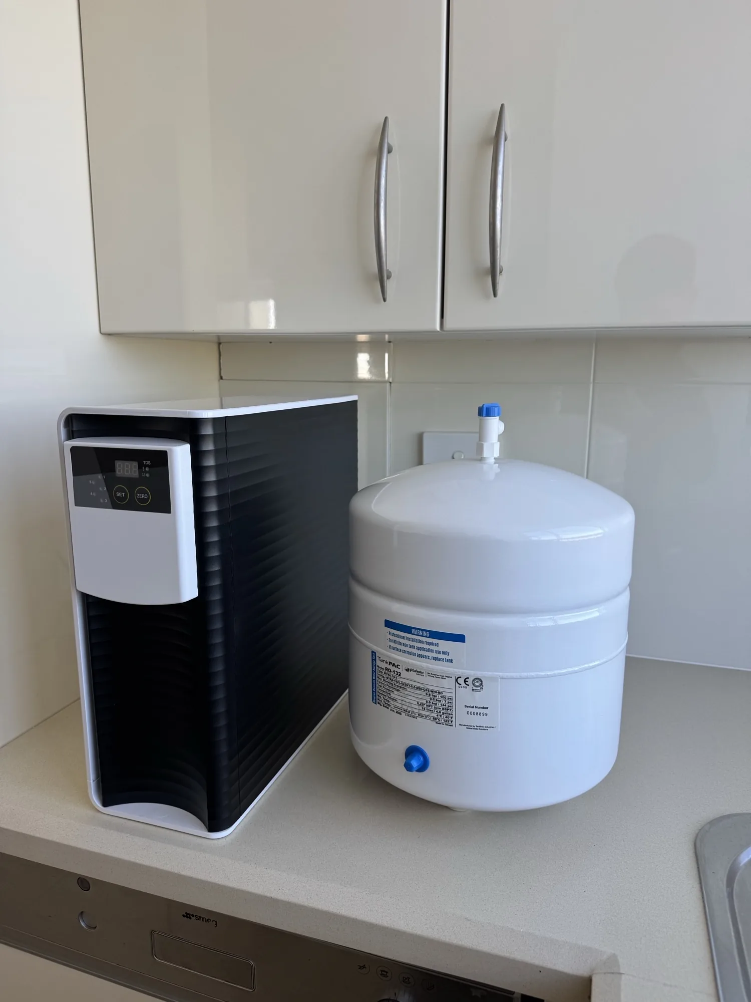 Pure Luxe smart monitoring reverse osmosis system with digital TDS display in Sydney kitchen