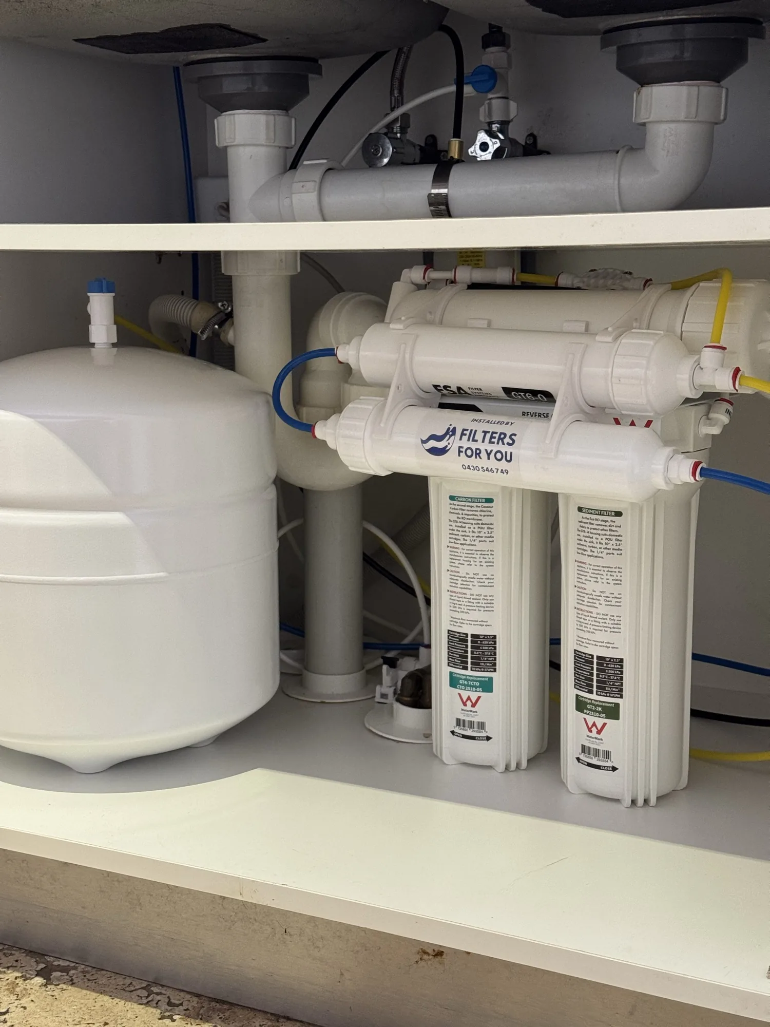 Pure Plus 5 stage reverse osmosis water filtration system under sink, Filters For You branded install