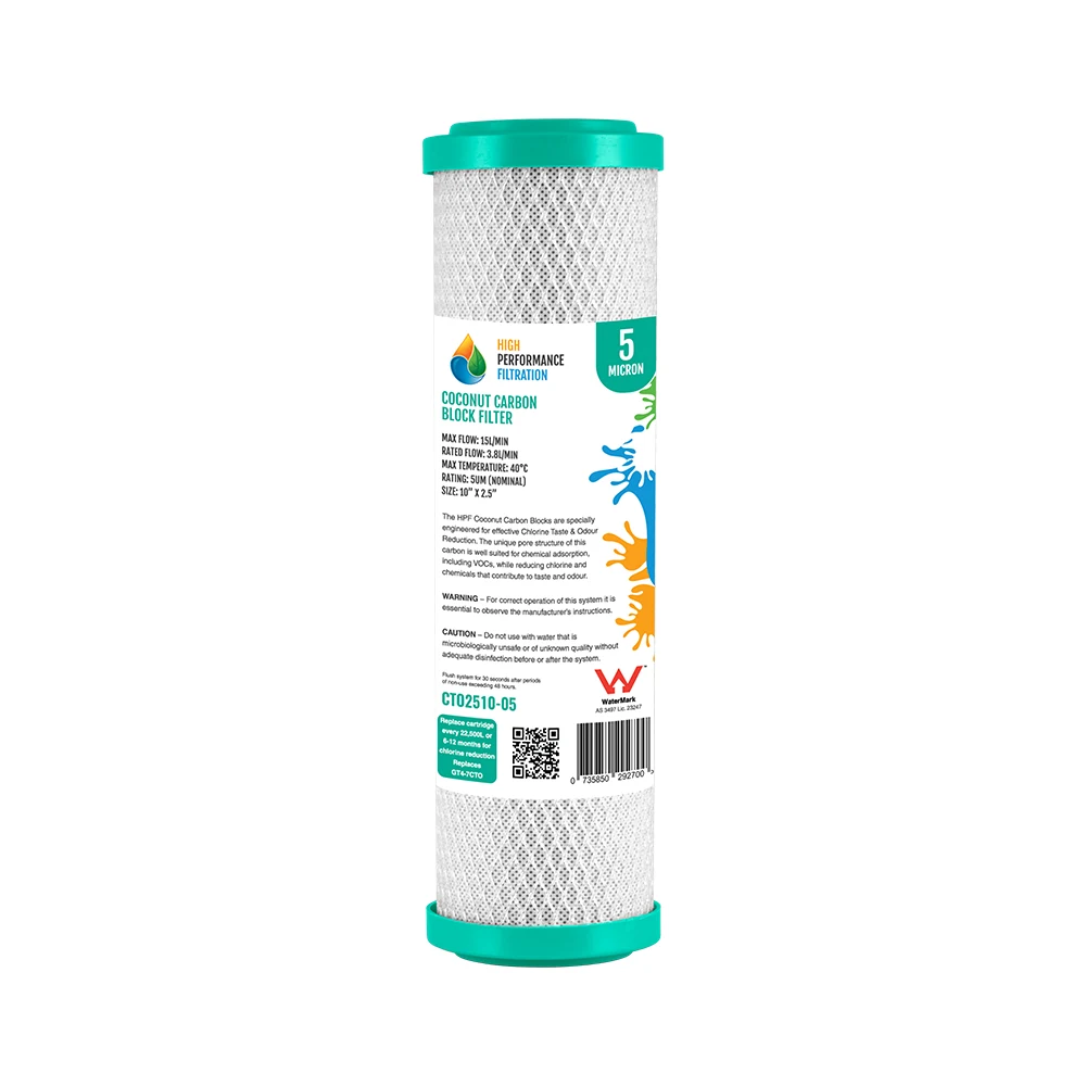 5 micron coconut carbon block CTO pre-filter cartridge for the Pure Plus reverse osmosis system, 10 x 2.5 inch