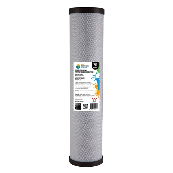 20 micron low pressure drop coconut carbon block filter cartridge for the HPF-3 whole house system, 20 x 4.5 inch