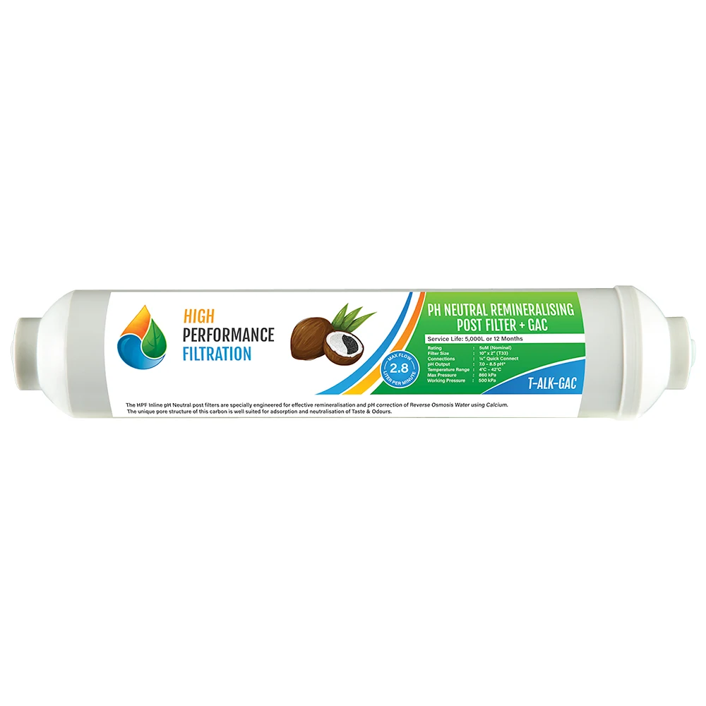 Inline GAC and alkaline mineral 2-in-1 remineralising post-filter cartridge T-ALK-GAC for the Pure Compact RO system