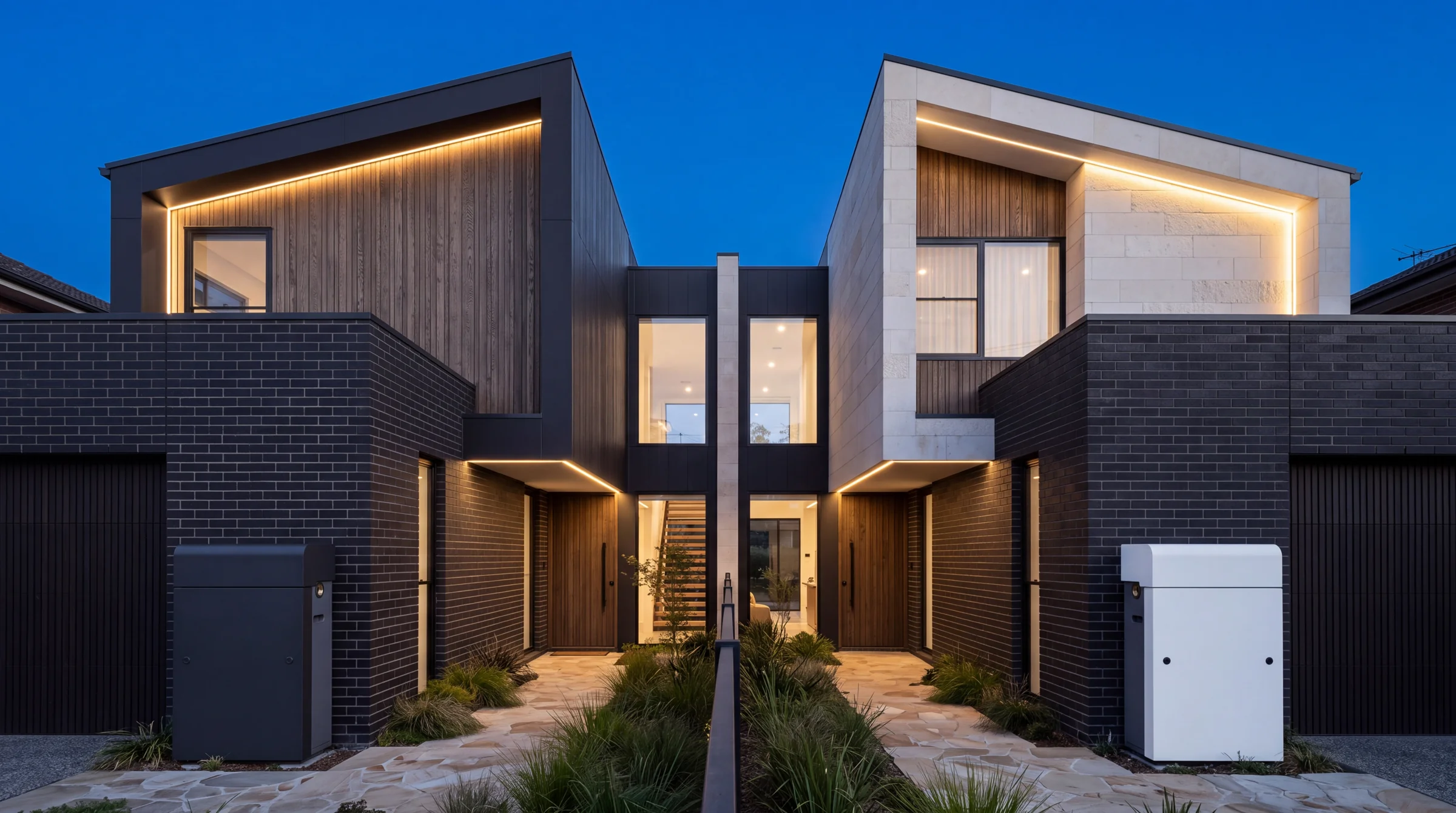 Pure Home Reserve in Night Sky and Dover White at a contemporary duplex, architectural illustration