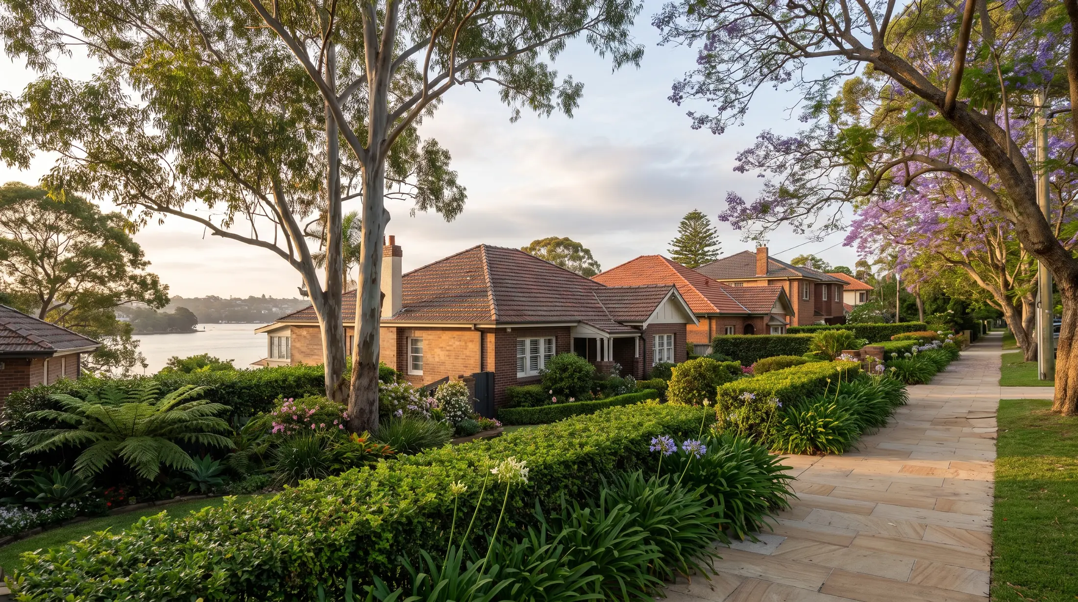 Brick homes surrounded by leafy gardens in an Abbotsford residential setting, illustrative residential scene