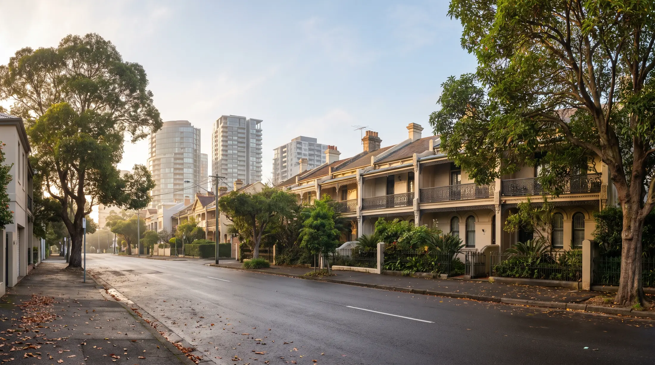 Established Bondi Junction homes with apartment towers beyond the residential street, illustrative residential scene