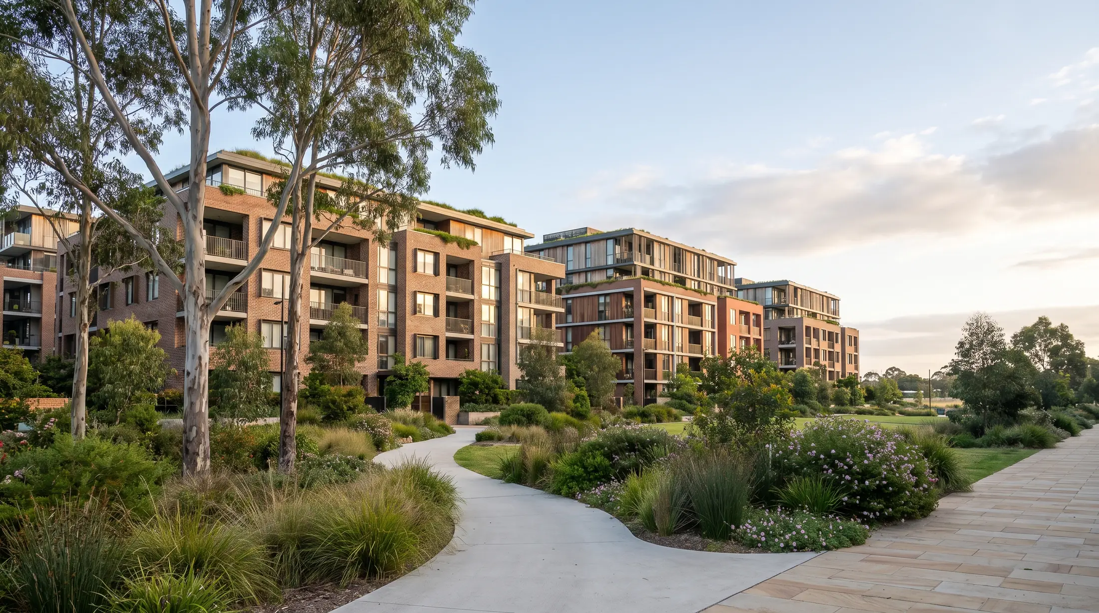 Contemporary Chippendale apartments beside a landscaped urban green space, illustrative residential scene