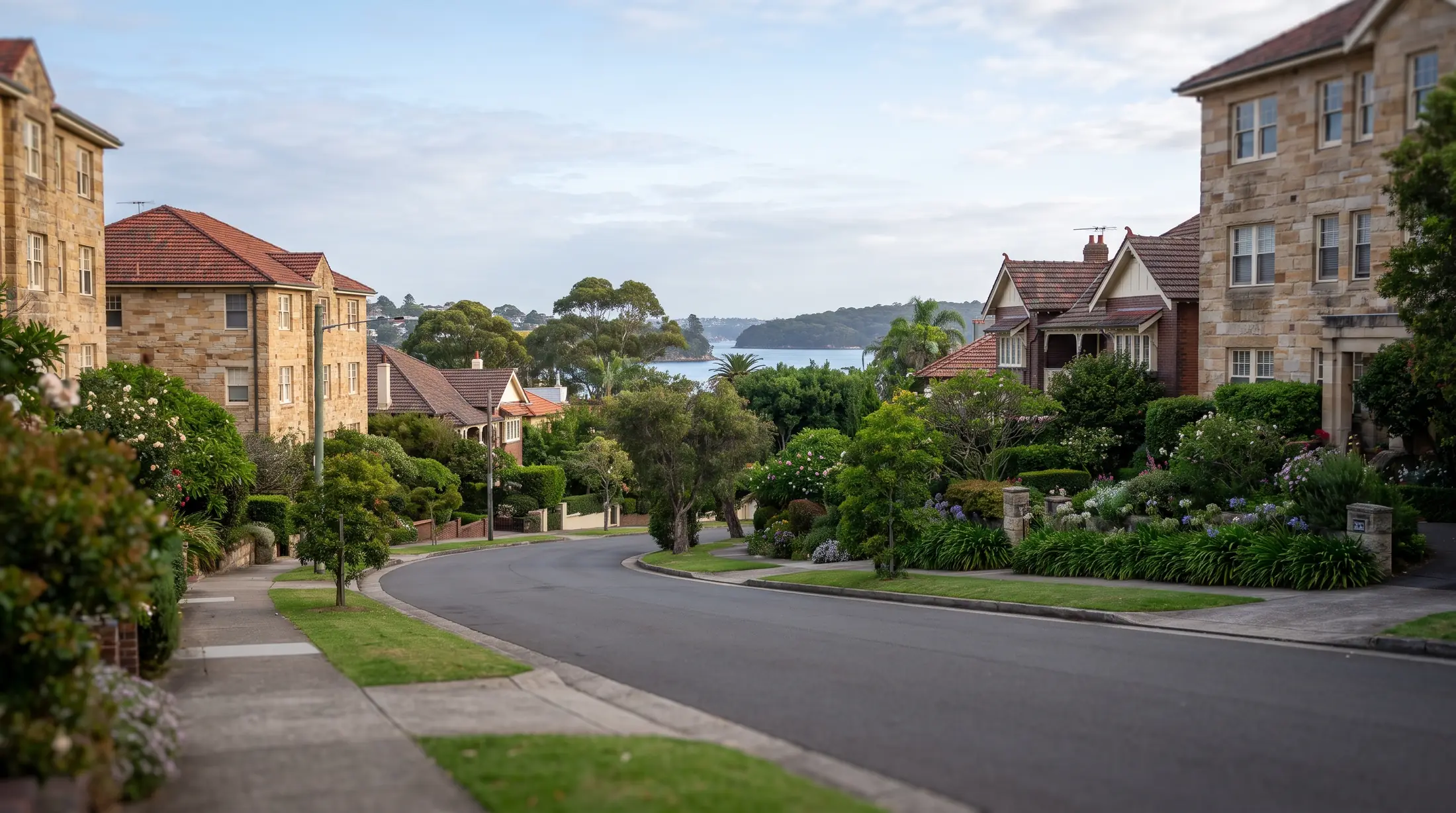 Apartment buildings and established homes near Double Bay’s harbour foreshore, illustrative residential scene