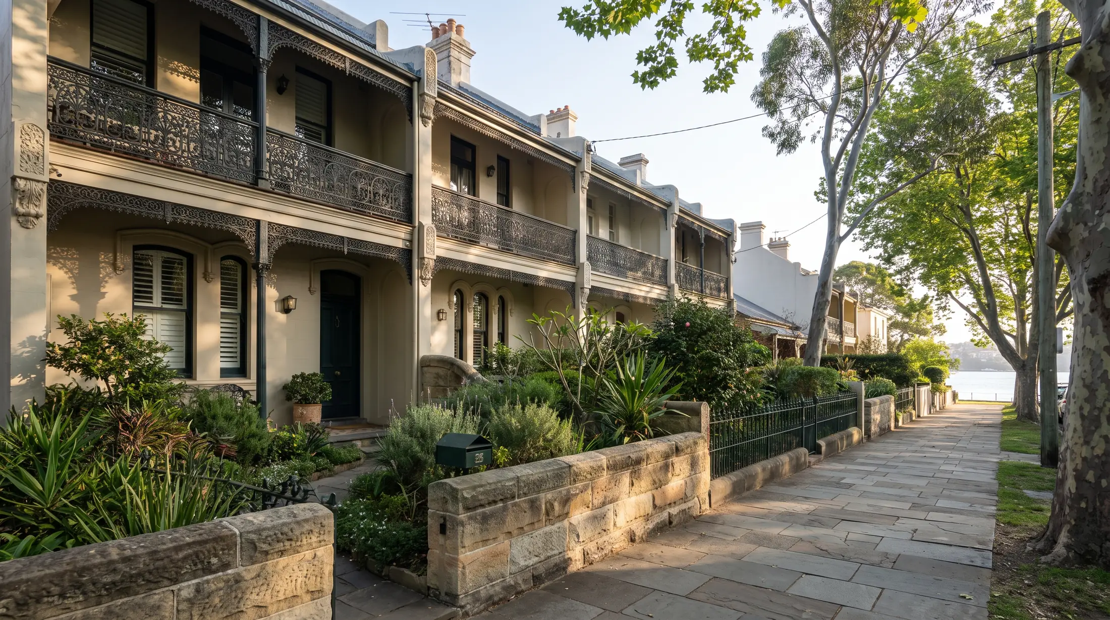 Victorian terraces and cottages near Glebe’s bay foreshore, illustrative residential scene