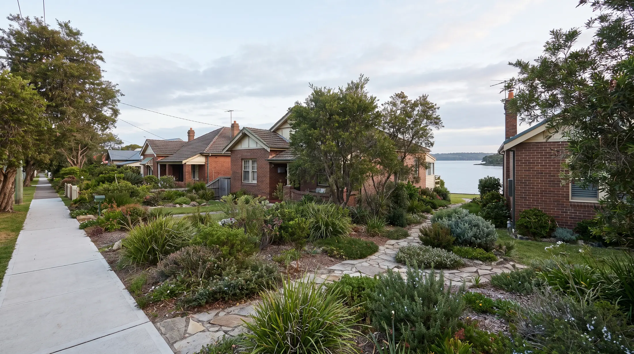 Homes and coastal planting near La Perouse’s Botany Bay shore, illustrative residential scene