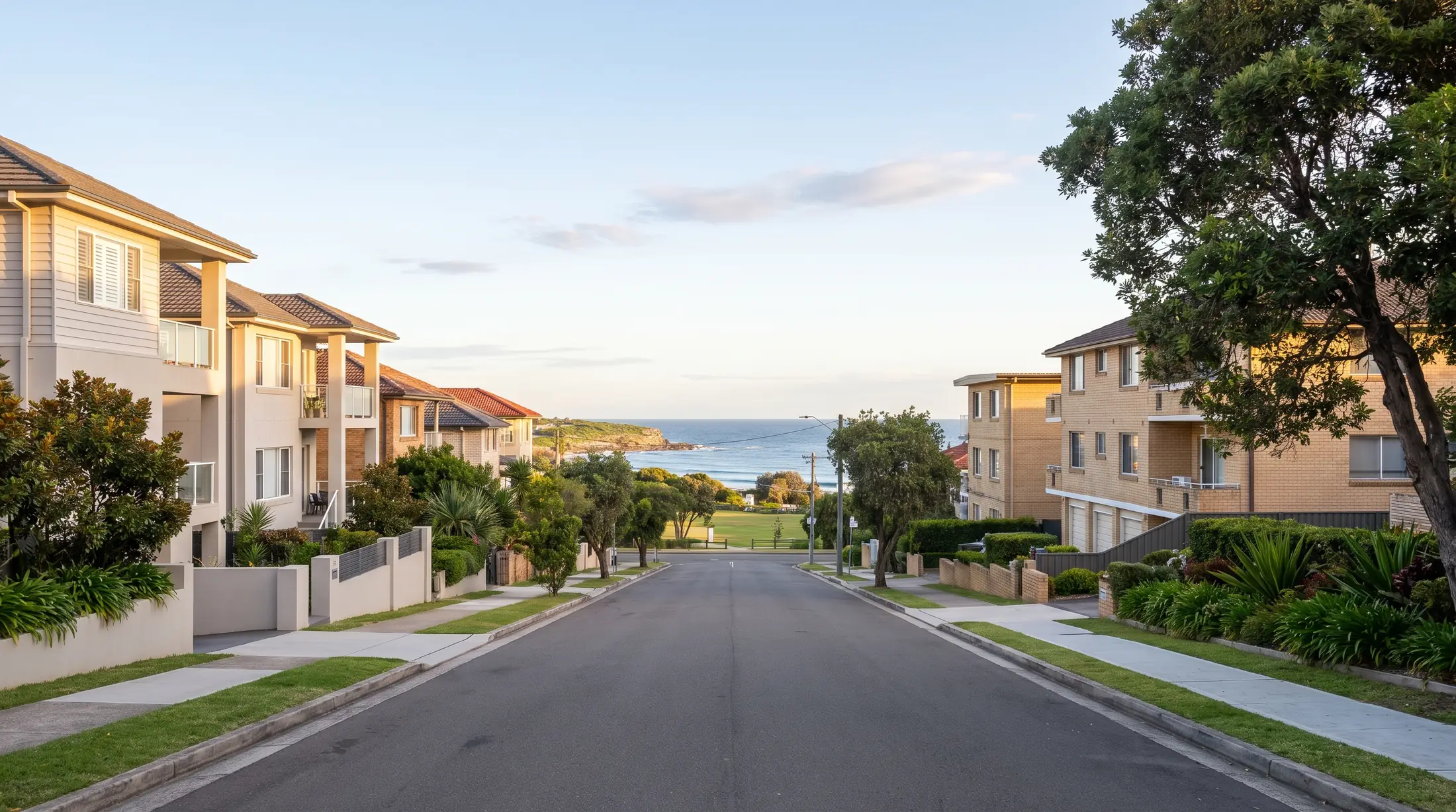 Homes and apartments near Maroubra’s broad beach and coastal reserve, illustrative residential scene