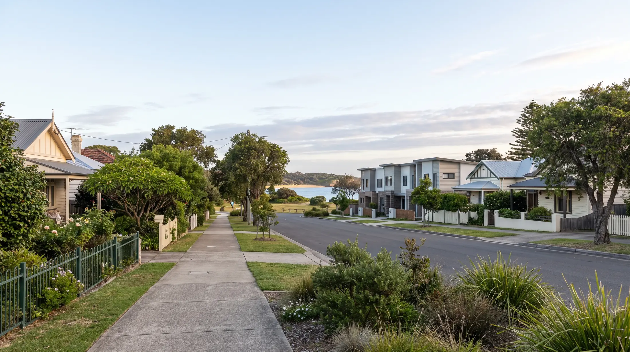 Cottages, villas and garden frontages near Phillip Bay’s Yarra Bay parkland, illustrative residential scene