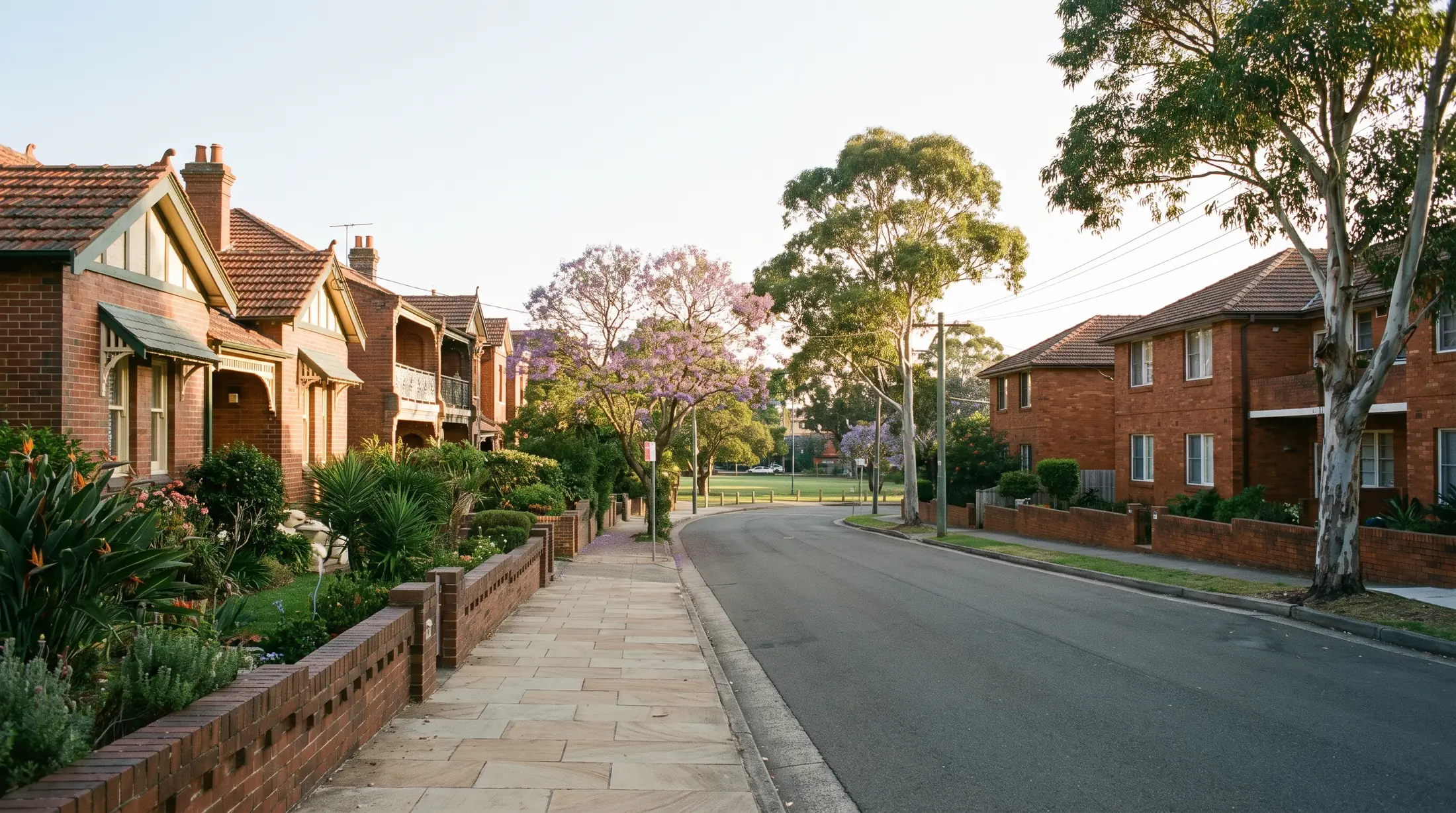 Terraces and semi detached homes with small gardens in Sydenham, illustrative residential scene