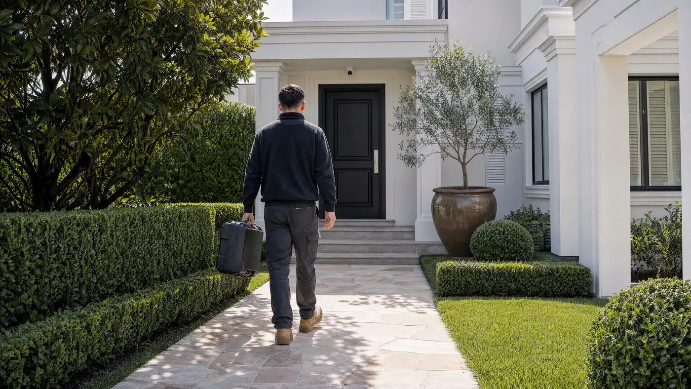 A Filters For You plumber arriving at a Sydney home, illustrative