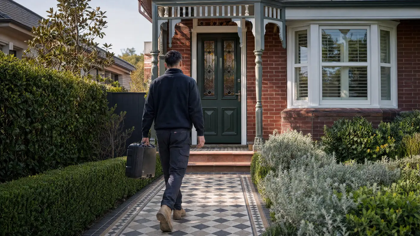 A Filters For You plumber arriving at a Sydney home, illustrative