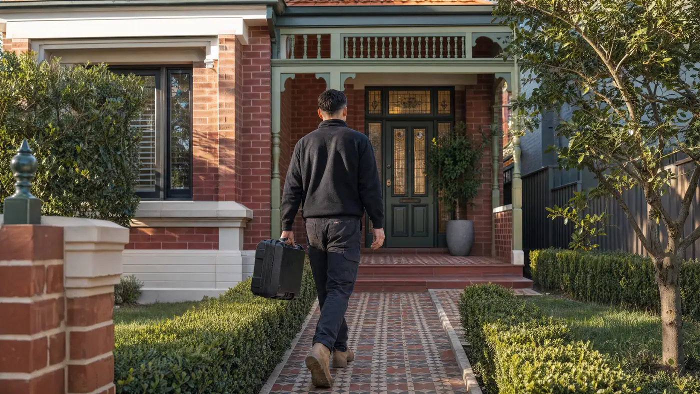 A Filters For You plumber arriving at a Sydney home, illustrative