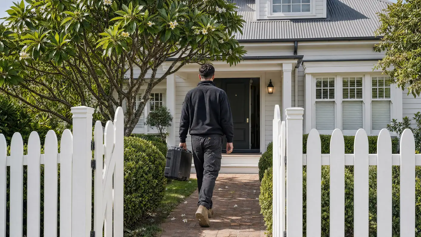 A Filters For You plumber arriving at a Sydney home, illustrative