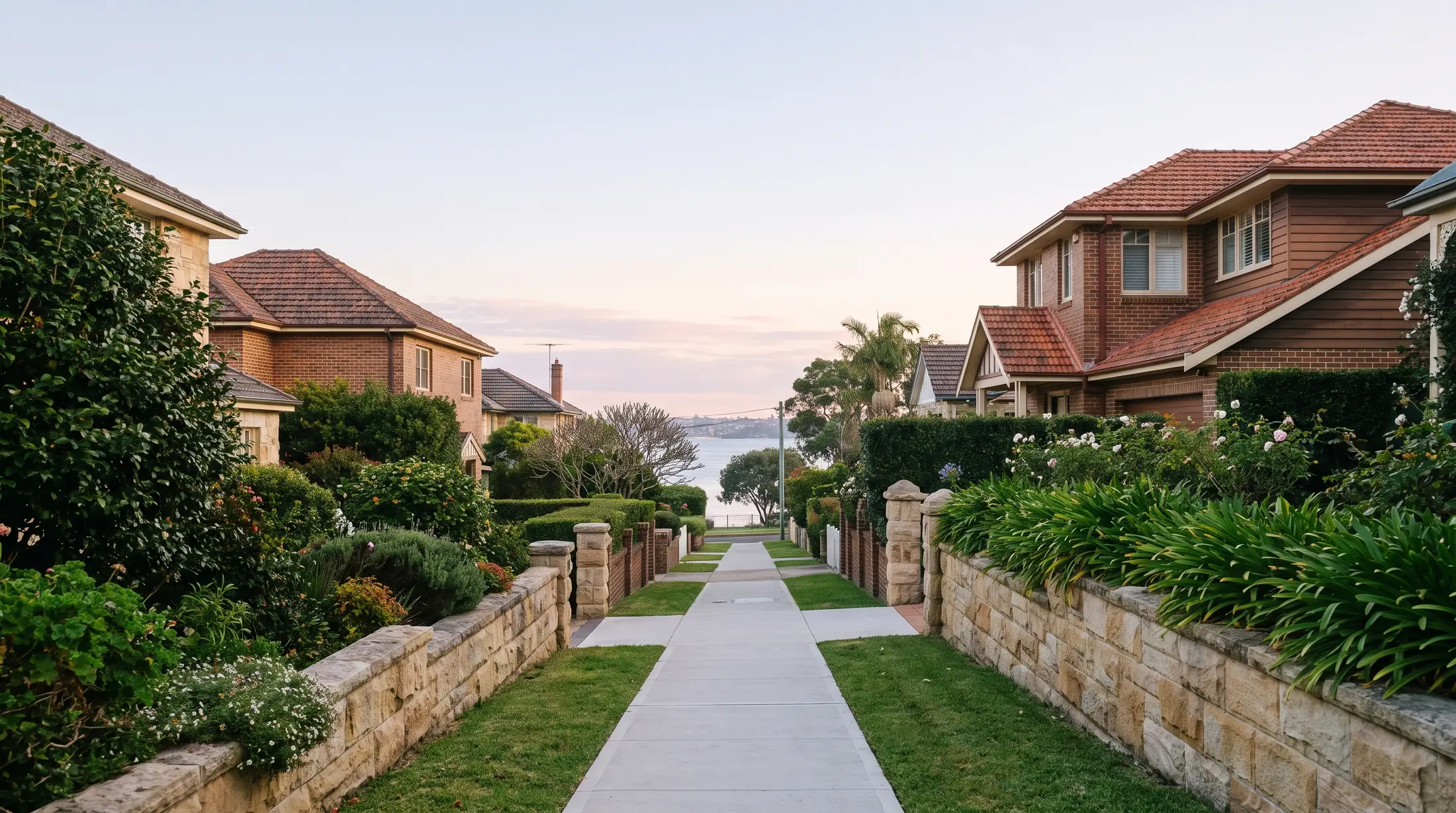 Residential homes and garden frontages near Wareemba’s bay setting, illustrative residential scene