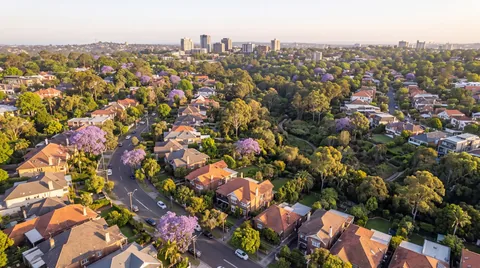 Aerial view of homes in North Shore, Sydney