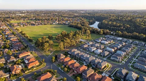 Aerial view of homes in South West Sydney, Sydney