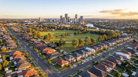 Aerial view of homes in Western Sydney, Sydney