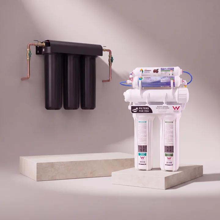 Pure Home whole house filtration beside Pure Premium reverse osmosis