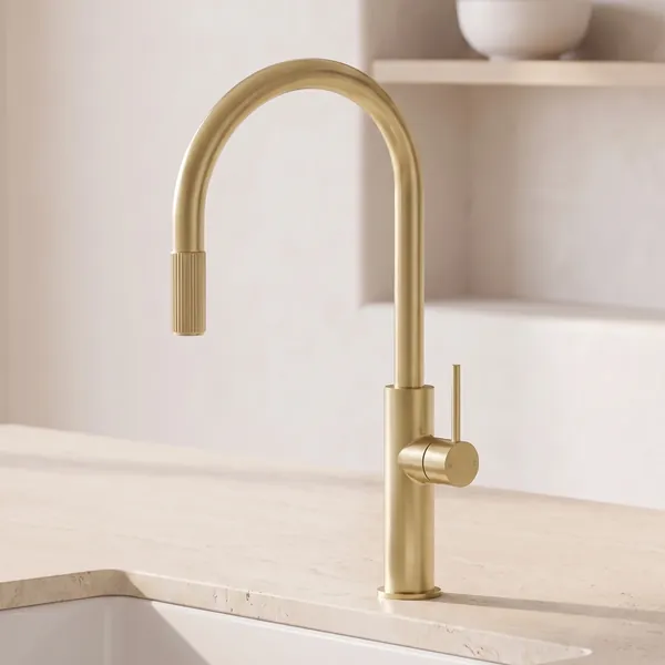The Deluxe three way mixer in Brushed Brass