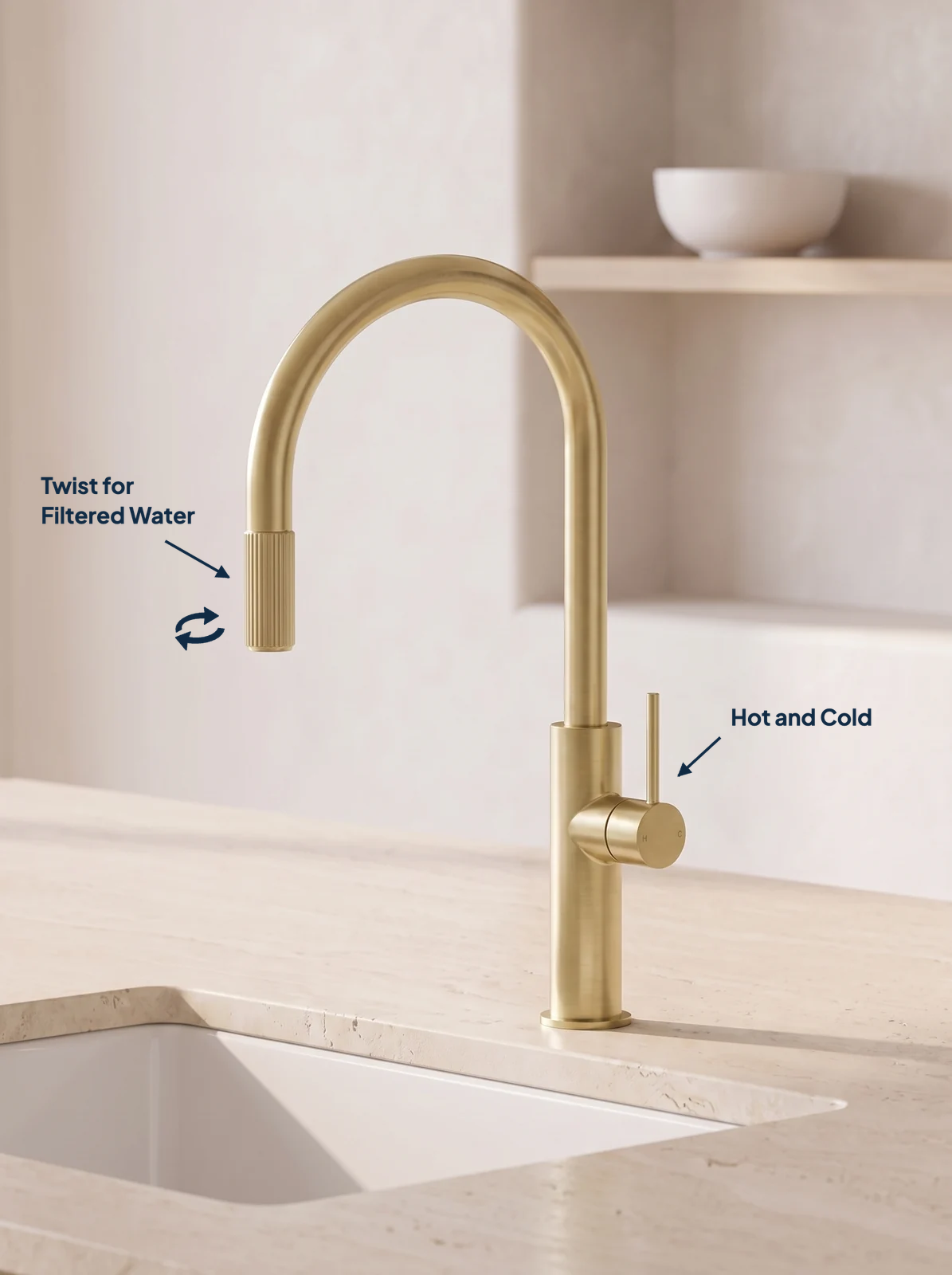 Deluxe three way mixer in Brushed Brass